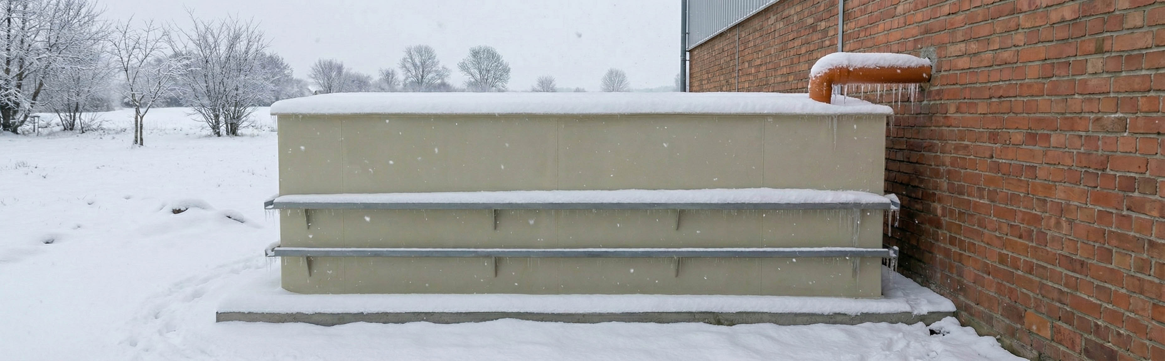 Nadzemní nádrž v zimě